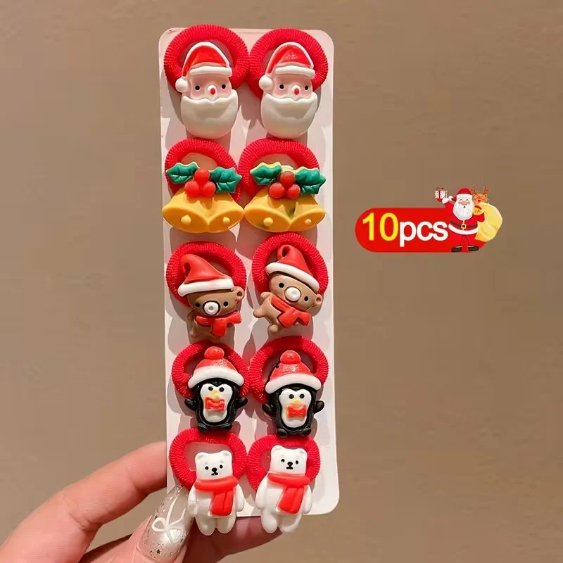 10-pack Christmas hair ties for girls featuring cute reindeer design - festive holiday hair accessories