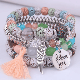 Multilayer Love Feather Tassel Bangle,