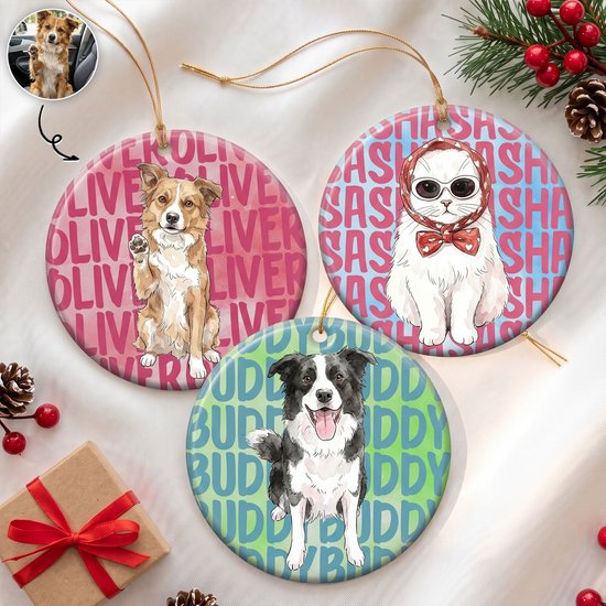 Custom Photo Watercolor Pet Lovers Christmas Gifts First Christmas Pet - Personalized Ornament