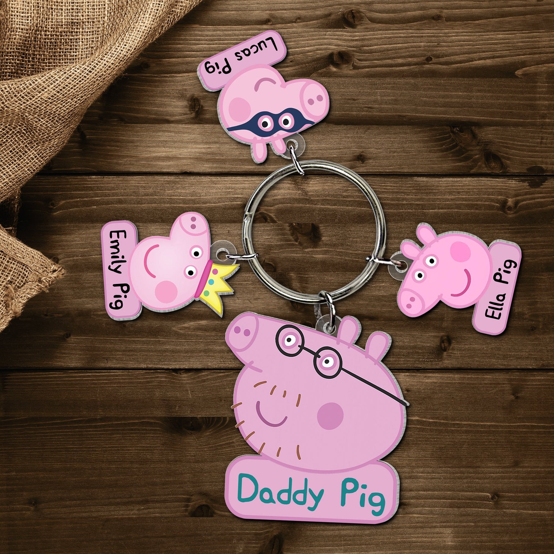 Personalized Gifts For Dad Keychain With Pig Charms - Photo 1
