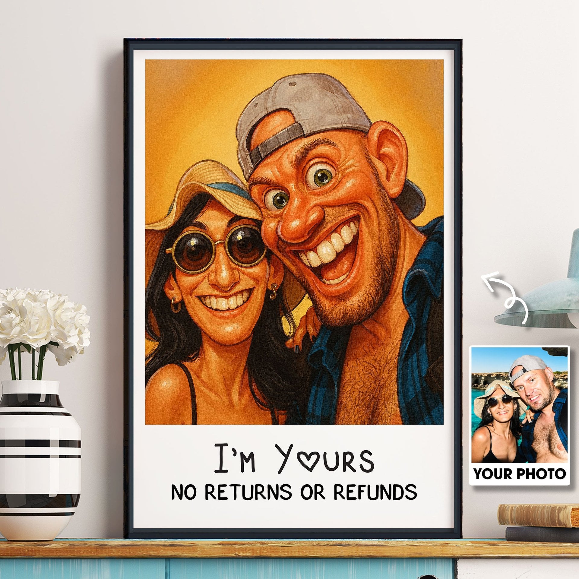 Caricature Wall Art For Funny Couples - Custom Cartoon Drawing From Photo - Personalized Photo Poster - Photo 1