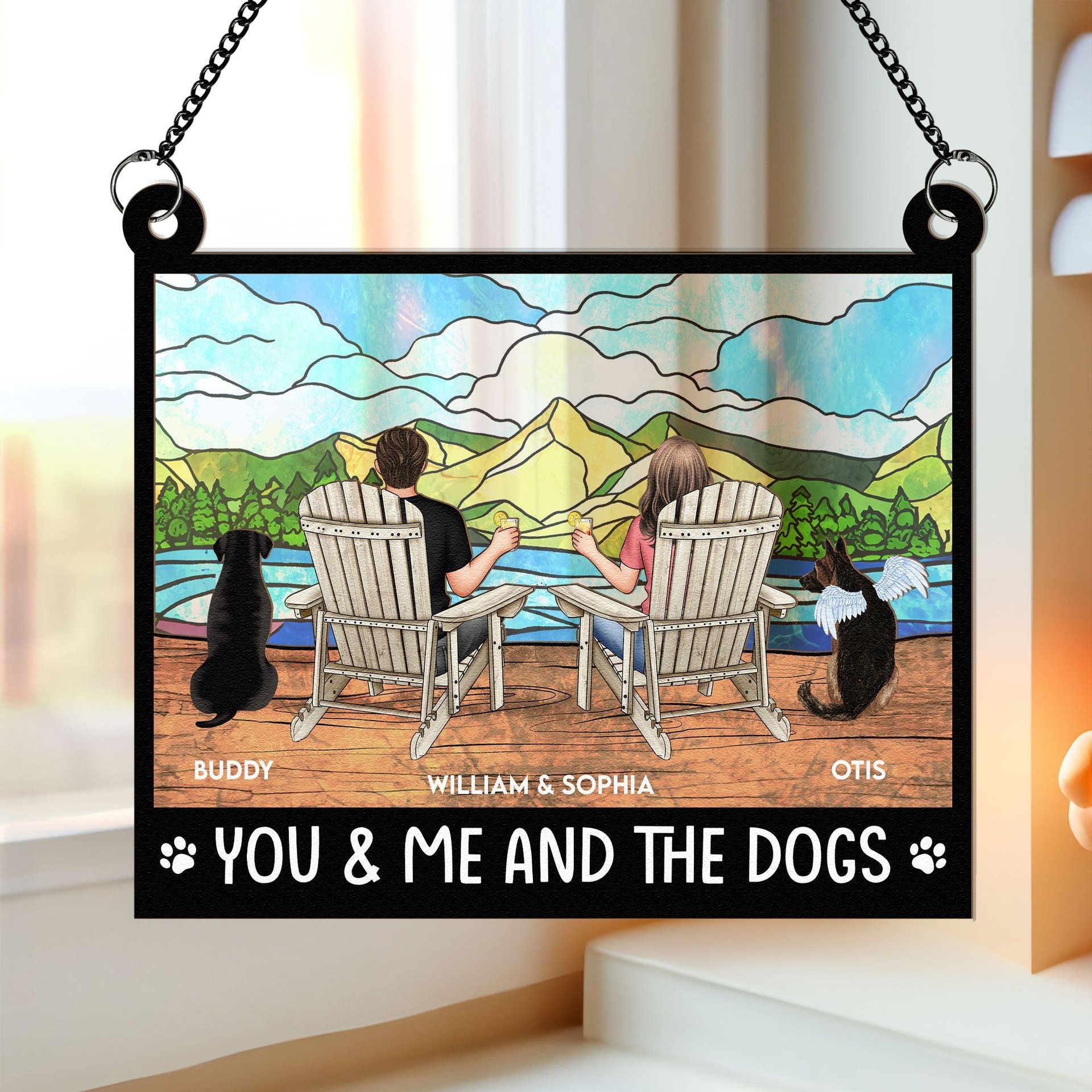 You And Me And The Dogs - Personalized Window Hanging Suncatcher Ornament - Anniversary Gifts - Photo 1