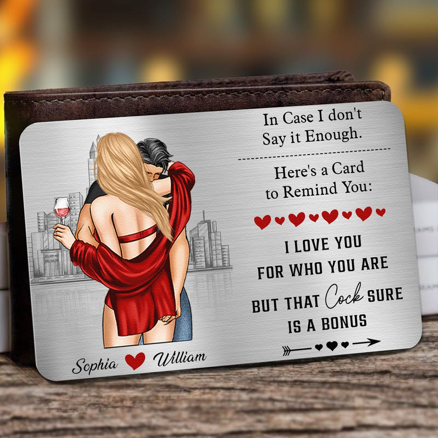 Anniversary Reminder Card For Couples, Him, Her - Personalized Aluminum Wallet Card - Photo 1