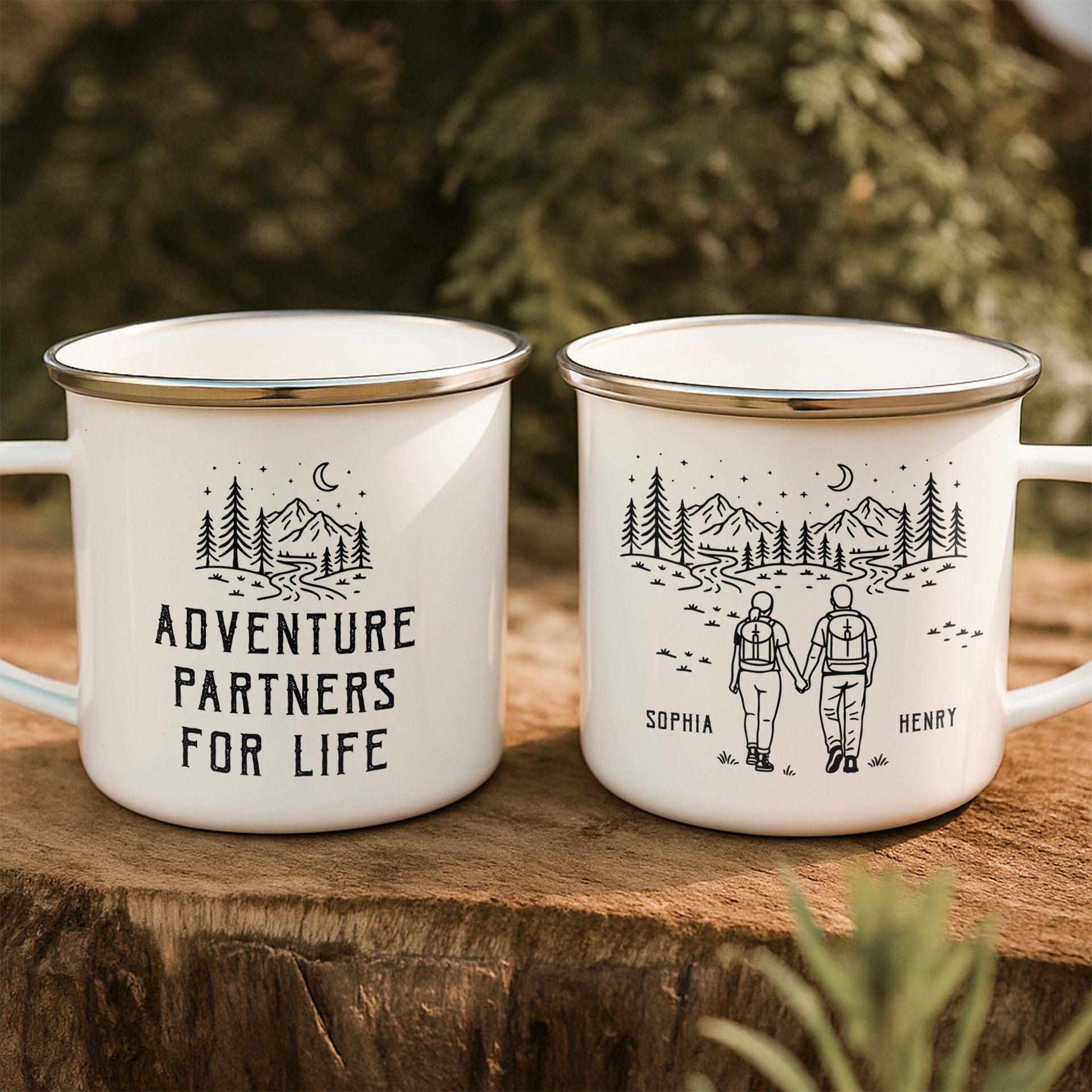 Adventure Partners For Life Couple Gift - Personalized Enamel Mug - Photo 1