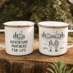 Adventure Partners For Life Couple Gift - Personalized Enamel Mug - Photo 1