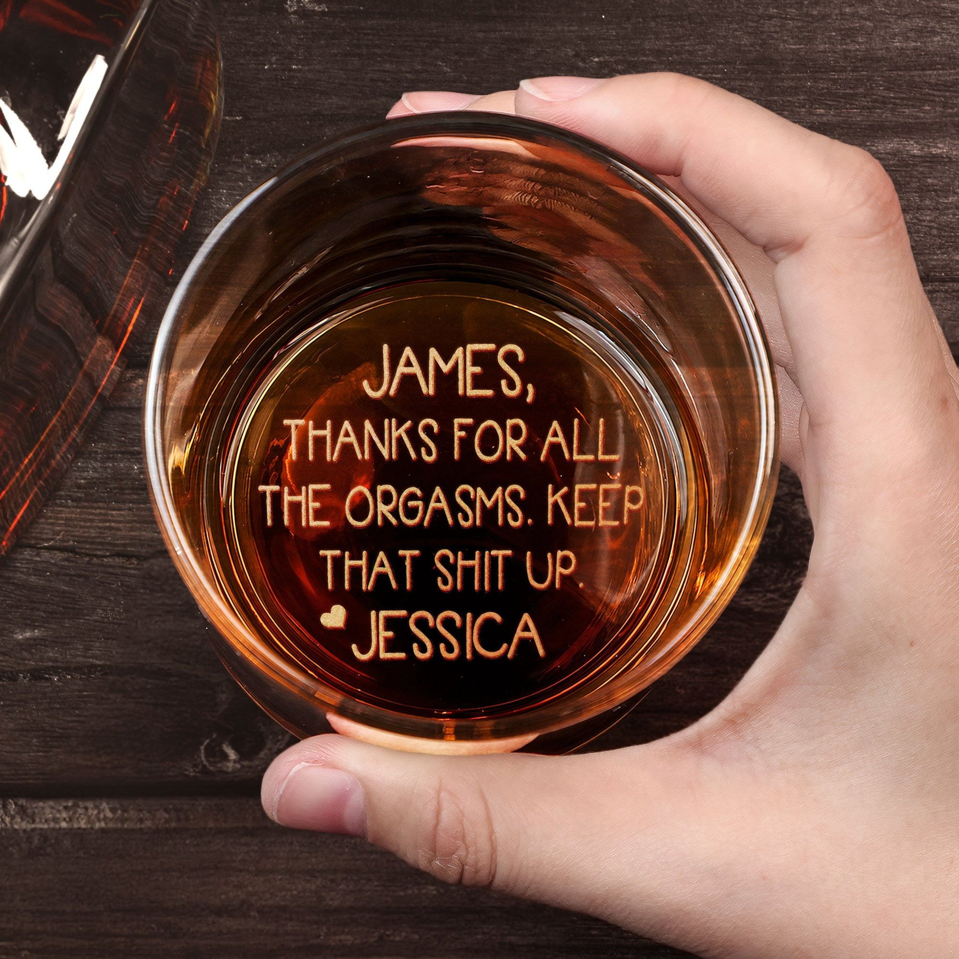 Thanks For All The Orgasms Anniversary Gift For Him - Personalized Engraved Whiskey Glass - Gift For Husband - Photo 1