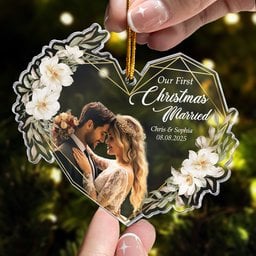 Our First Christmas Married As Mr & Mrs - 1st Xmas Together - Personalized Acrylic Photo Ornament - Photo 6
