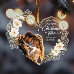 Our First Christmas Married As Mr & Mrs - 1st Xmas Together - Personalized Acrylic Photo Ornament - Photo 2