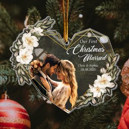 Our First Christmas Married As Mr & Mrs - 1st Xmas Together - Personalized Acrylic Photo Ornament - Photo 4