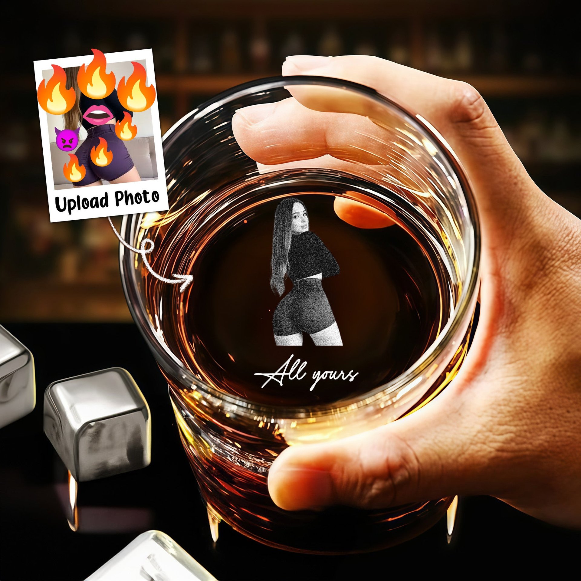 Laser-Engraved Glass With Spicy Photo For Him, Husband, Boyfriend - Personalized Whiskey Glass With Photo - Photo 1