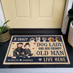 New Version Couple A Crazy Dog Lady And Her Grumpy Old Man - Personalized Doormat - Photo 2