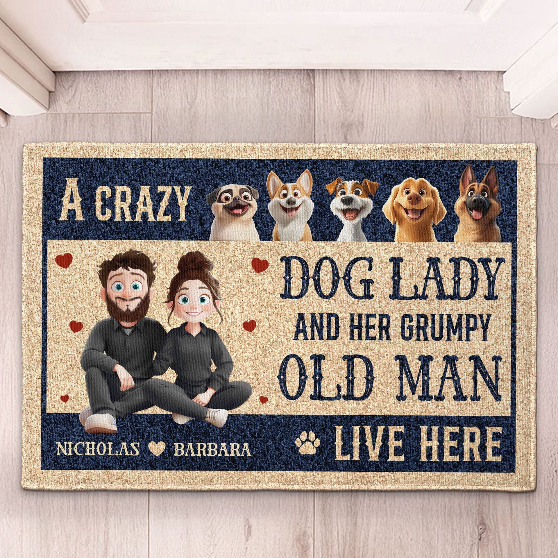 New Version Couple A Crazy Dog Lady And Her Grumpy Old Man - Personalized Doormat - Photo 1