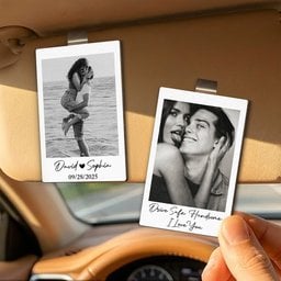 Custom Vintage Retro Couple Photo - Personalized Wooden Photo Car Visor Clip - Photo 2