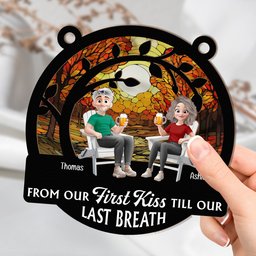 From Our First Kiss Couple Anniversary Gift - Personalized Window Hanging Suncatcher Ornament - Photo 2