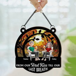 From Our First Kiss Couple Anniversary Gift - Personalized Window Hanging Suncatcher Ornament - Photo 3