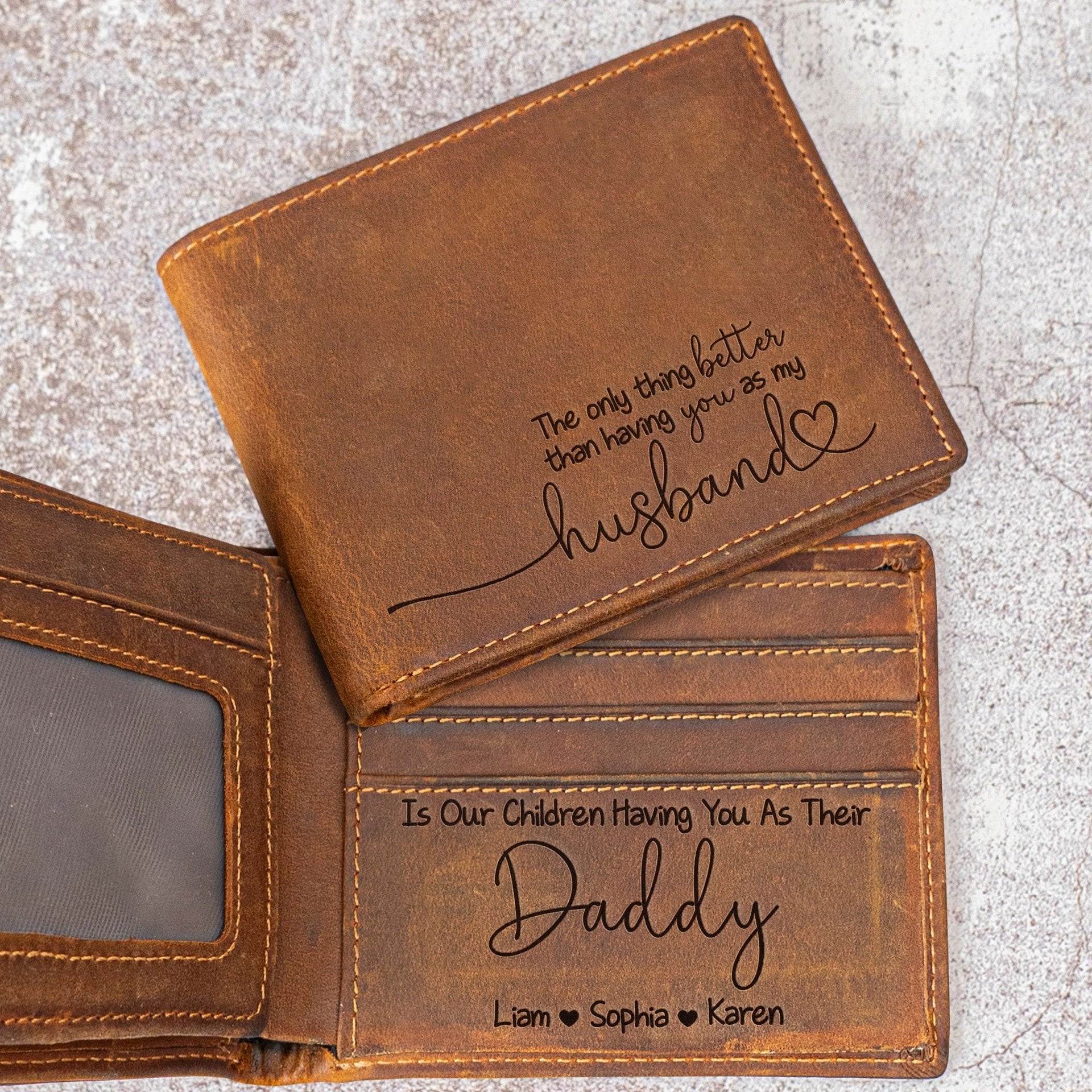 Gifts From Wife - Having You As A Dad - Personalized Leather Wallet - Photo 1