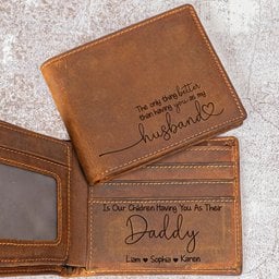Gifts From Wife - Having You As A Dad - Personalized Leather Wallet - Photo 1