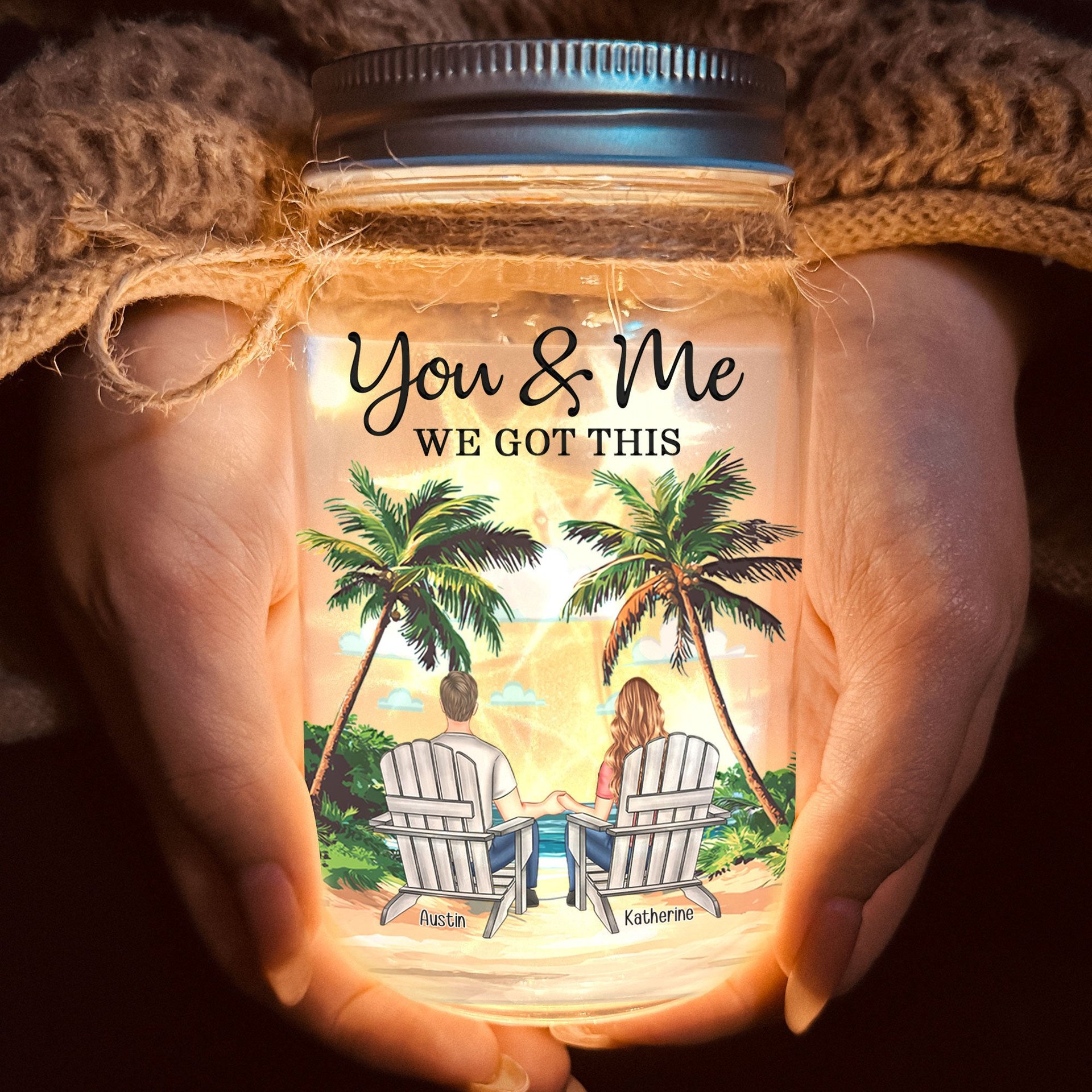 New Version You & Me We Got This Couple Gifts - Personalized Mason Jar Light - Photo 1