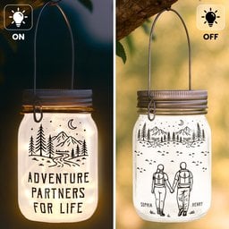 Adventure Partners For Life Couple Gift - Personalized Solar Mason Jar Light - Photo 3