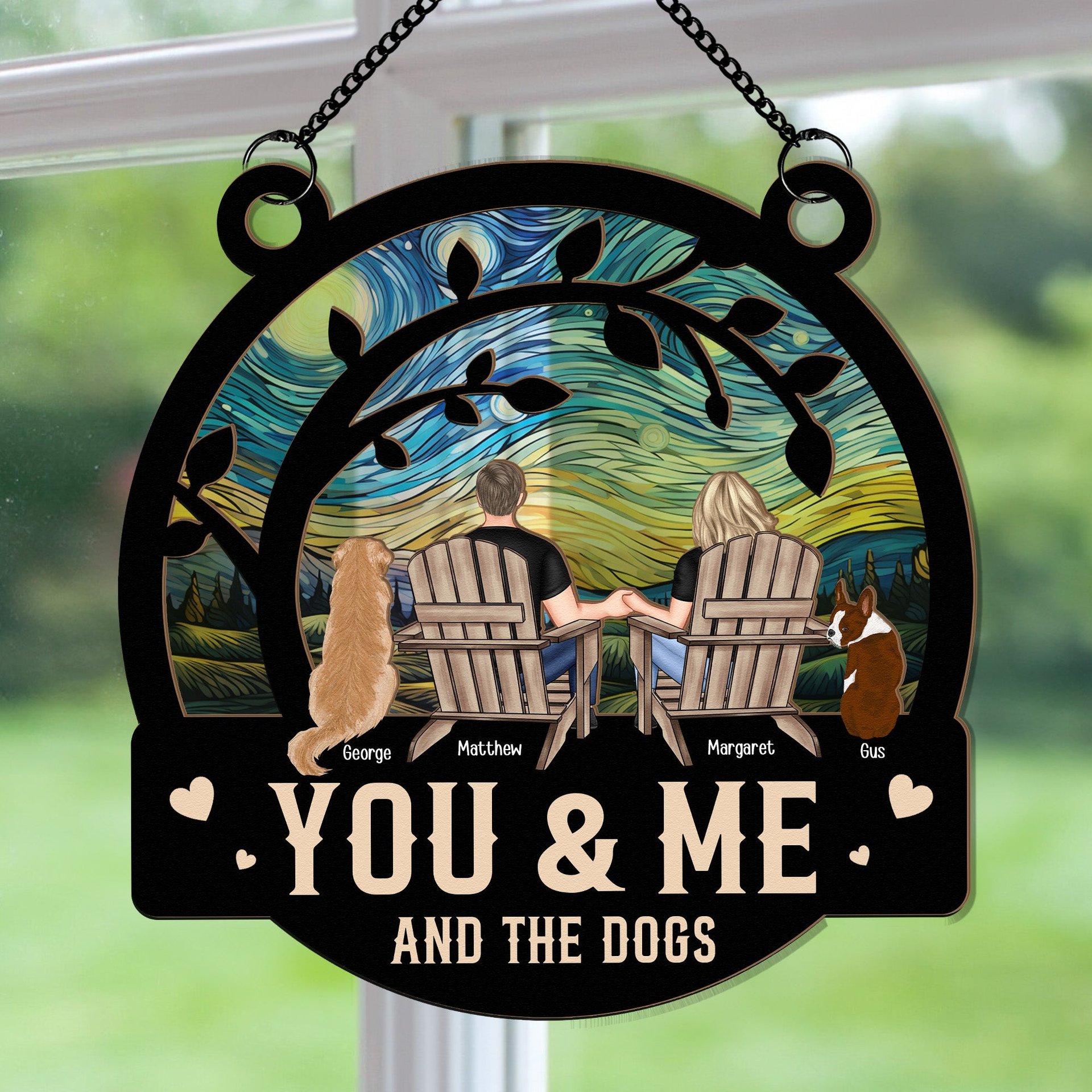 You & Me And The Dogs - Personalized Window Hanging Suncatcher Ornament - Photo 1