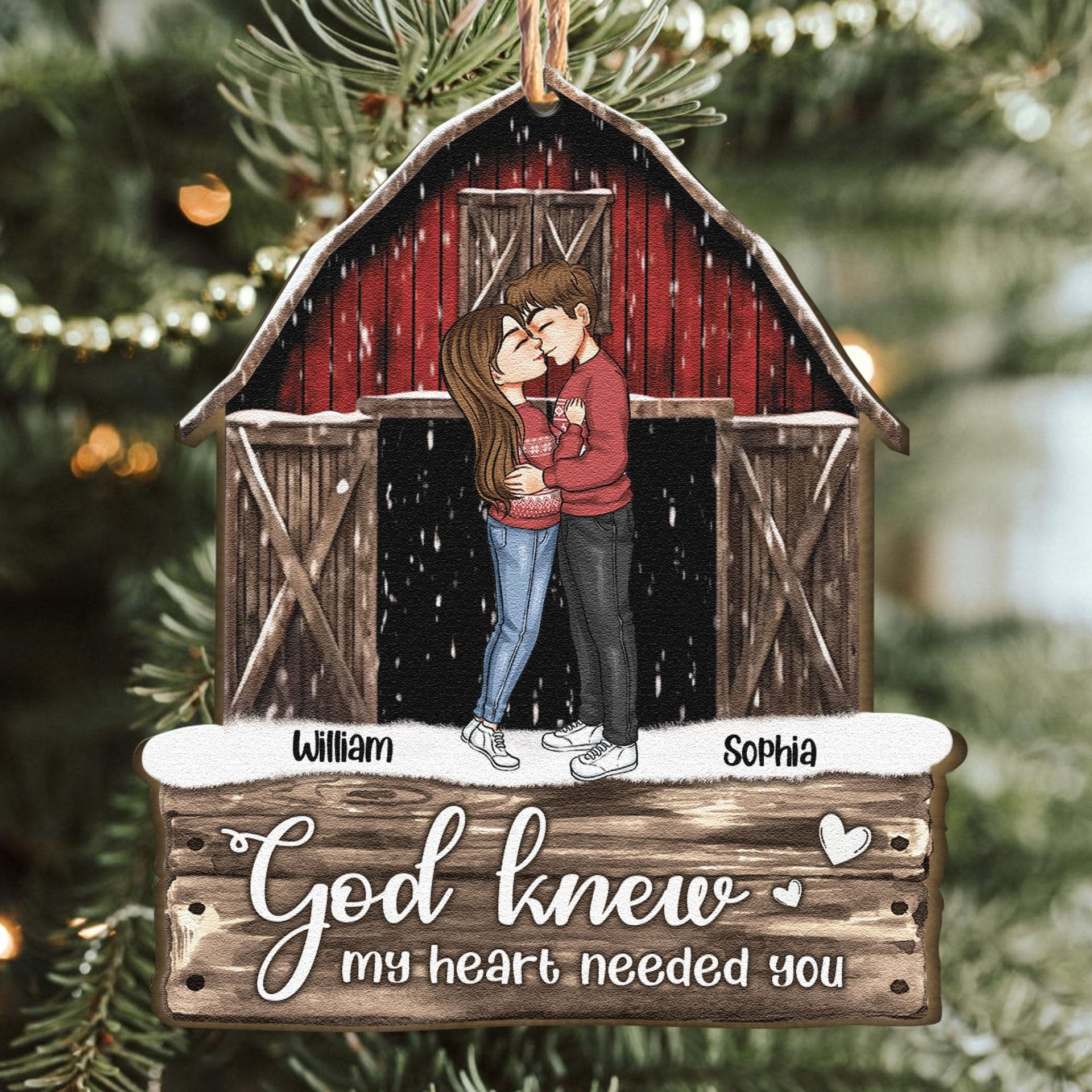 Red Barn Christmas Couples Anniversary - Personalized Couple Ornament - Vintage Ornament - Photo 1