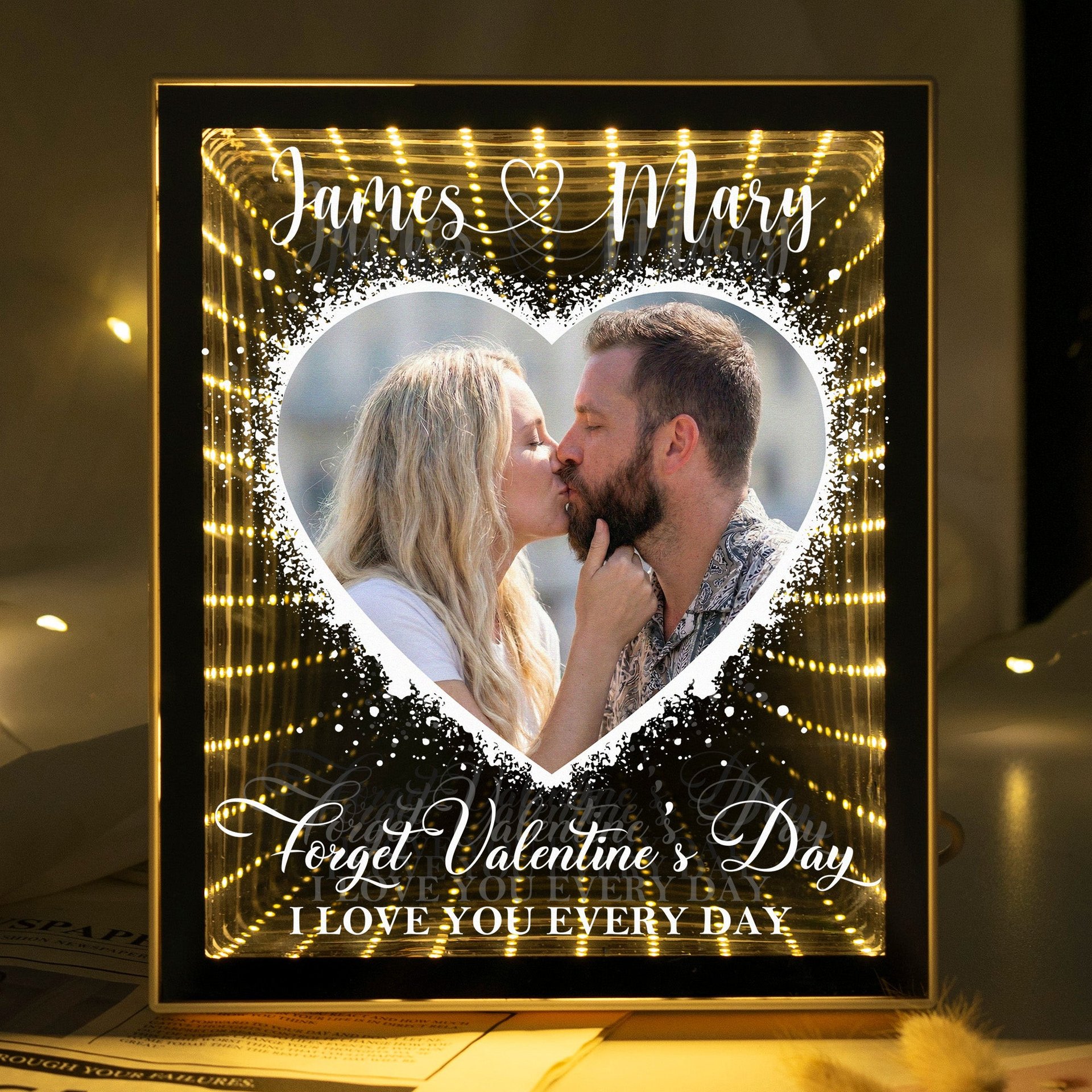 Forget Valentine's Day I Love You Every Day - Personalized Photo Infinity Mirror Light Box - Photo 1