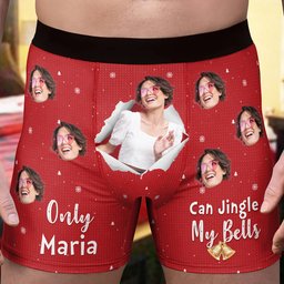 New Version Only Wife Can Jingle My Bells - Personalized Photo Men's Boxer Briefs - Gift For Husband - Photo 1