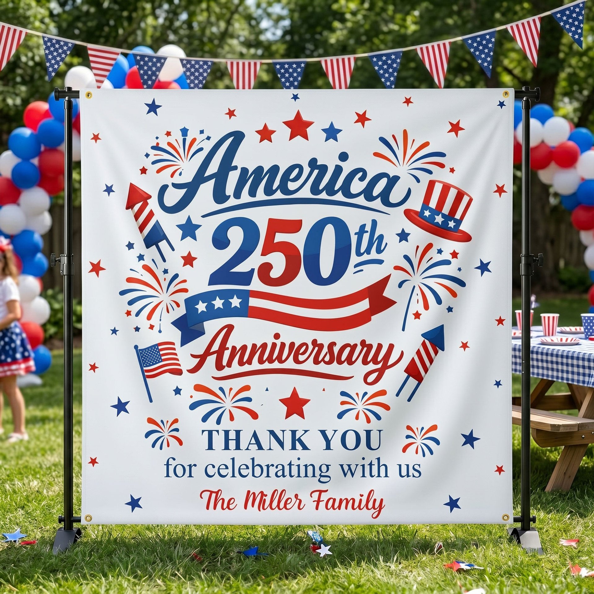 America 250Th Anniversary Thank You For Celebrating With Us - Personalized Backdrop - Photo 1