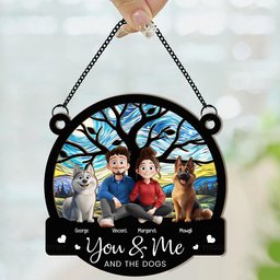Cartoon Version You & Me And The Dogs - Personalized Window Hanging Suncatcher Ornament - Photo 2
