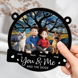 Cartoon Version You & Me And The Dogs - Personalized Window Hanging Suncatcher Ornament - Photo 3