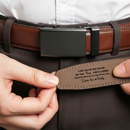 I Love You For Who You Are But That Sure Is A Bonus - Personalized Leather Belt With Engraved Buckle - Photo 3