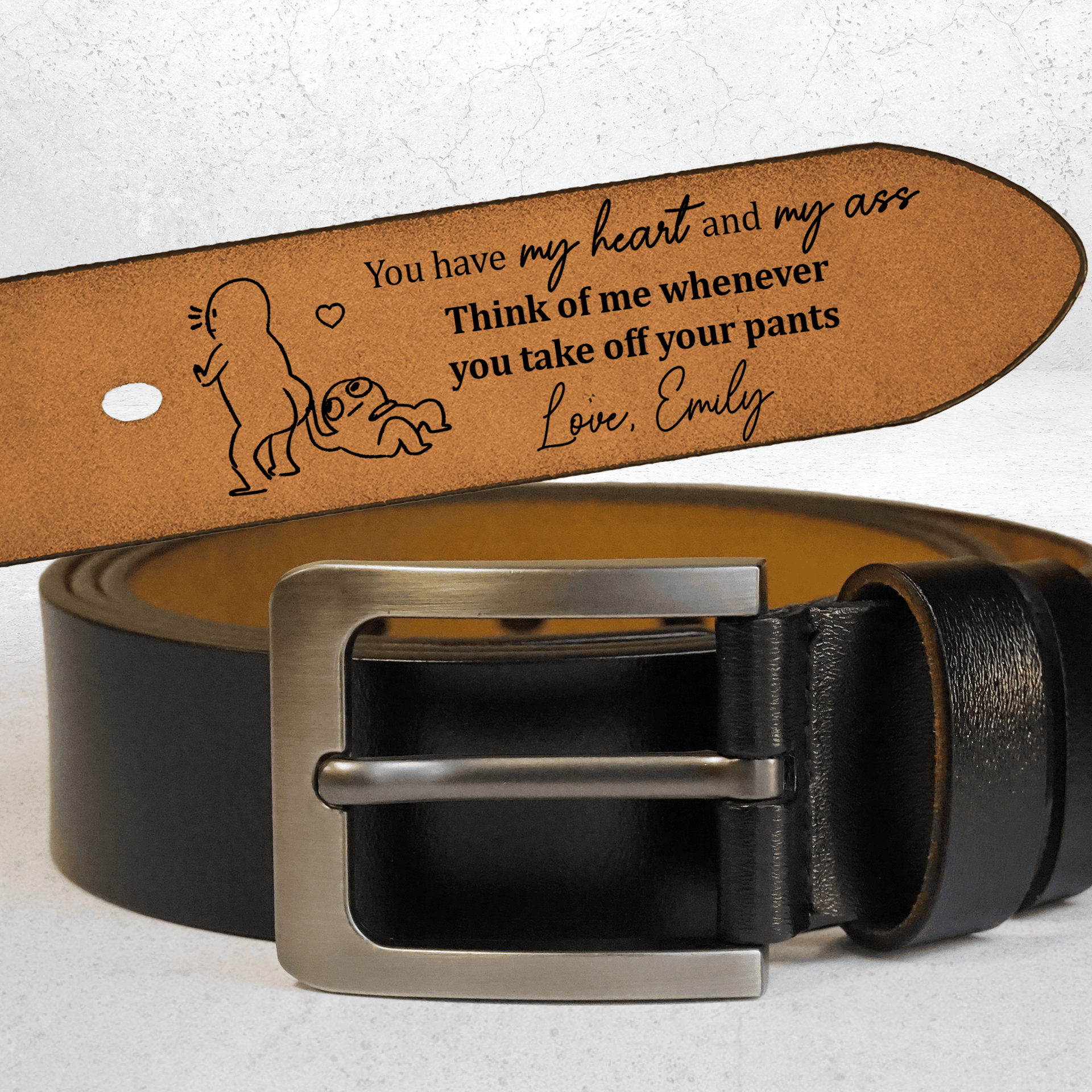 You Have My Heart & My Ass For Husband, Boyfriend - Personalized Engraved Leather Belt - Photo 1