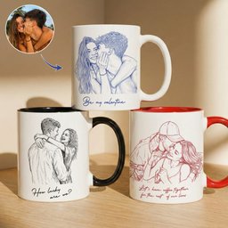 Custom Couple Photo Portrait How Lucky Are We Gift For Him, Her - Personalized Photo Accent Mug - Photo 1