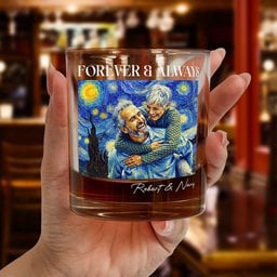 Couple Photo Van Gogh Art Forever & Always - Personalized Whiskey Glass - Photo 2