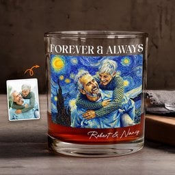 Couple Photo Van Gogh Art Forever & Always - Personalized Whiskey Glass - Photo 1