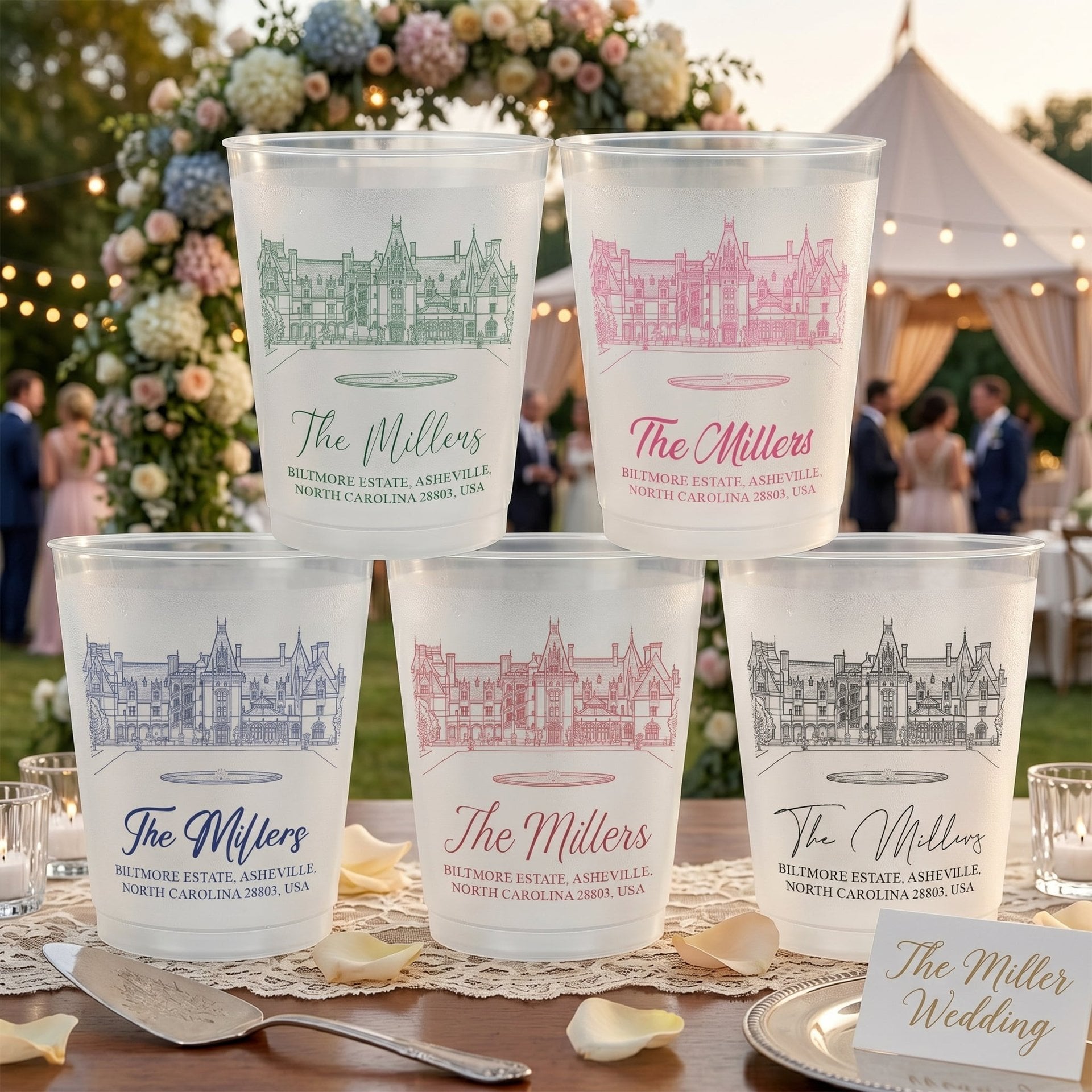 Custom Photo Wedding Venue Illustration Drawing Wedding Favors - Personalized Cups - Photo 1