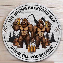 Backyard Bar "Drink Till You Believe" - Personalized Round Wood Sign - Photo 3