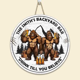 Backyard Bar "Drink Till You Believe" - Personalized Round Wood Sign - Photo 1