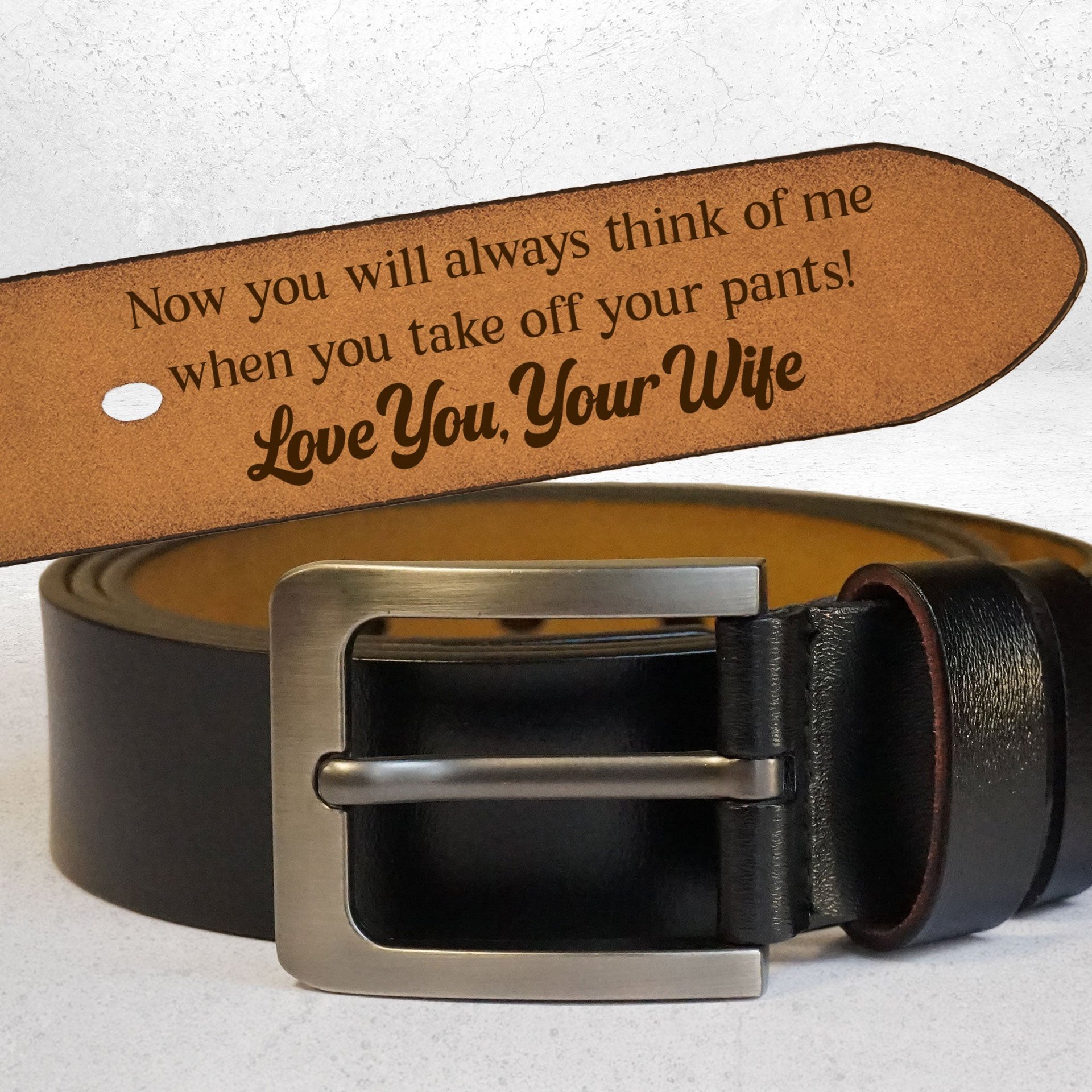 To Husband Boyfriend Valentines Father's Day Gift - Personalized Engraved Leather Belt - Photo 1
