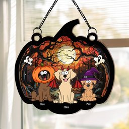 Happy Halloween With Fur Babies - Personalized Window Hanging Suncatcher Ornament - Photo 1