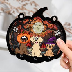 Happy Halloween With Fur Babies - Personalized Window Hanging Suncatcher Ornament - Photo 3