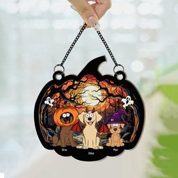 Happy Halloween With Fur Babies - Personalized Window Hanging Suncatcher Ornament - Photo 4