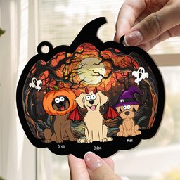 Happy Halloween With Fur Babies - Personalized Window Hanging Suncatcher Ornament - Photo 2