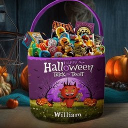 Trick Or Treat Kid Name Halloween - Personalized Halloween Spooky Basket - Photo 2