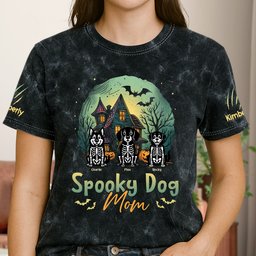 Spooky Dog Mom/Dog Dad - Trick Or Treat Halloween - Personalized Acid Wash T‑Shirt - Photo 5