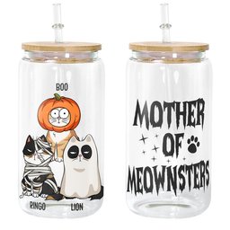 Mother Of Meownsters - Personalized Clear Glass Cup - Photo 2