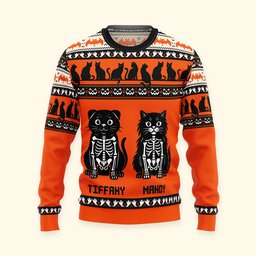 Pumpkins Cats Dogs Skeleton Halloween Fall Witch - Personalized Halloween Sweater - Photo 4