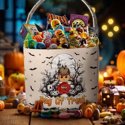 Bag Of Treat Kid Name Halloween - Personalized Halloween Spooky Basket - Photo 1