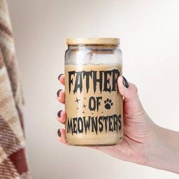 Father Of Meownsters - Personalized Clear Glass Cup - Photo 4