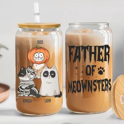 Father Of Meownsters - Personalized Clear Glass Cup - Photo 1